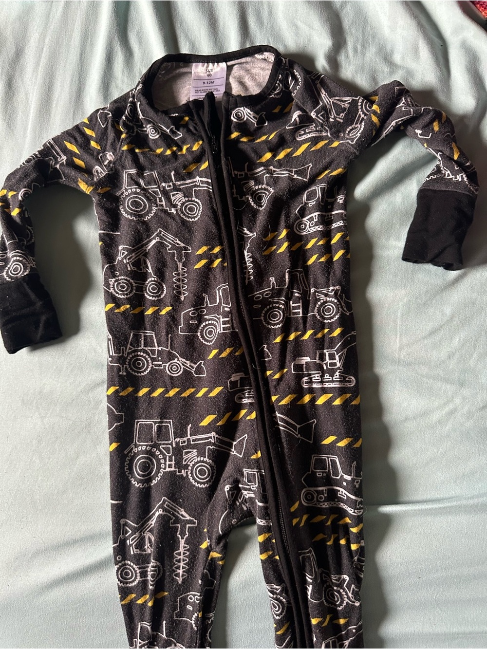 Black & Yellow Construction Print Kids One-Piece Pajamas